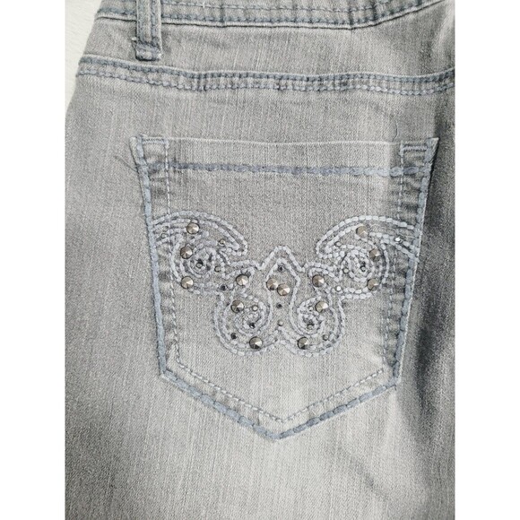 Jordache Bootcut Jeans Womens 10 Gray Med Wash Studded Stretch Embroidered Denim - Picture 13 of 16